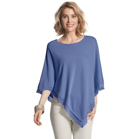 NWT‎ Chico Charlotte Triangle Poncho Chiffon Hem  Large/X Large Blue - Picture 1 of 6